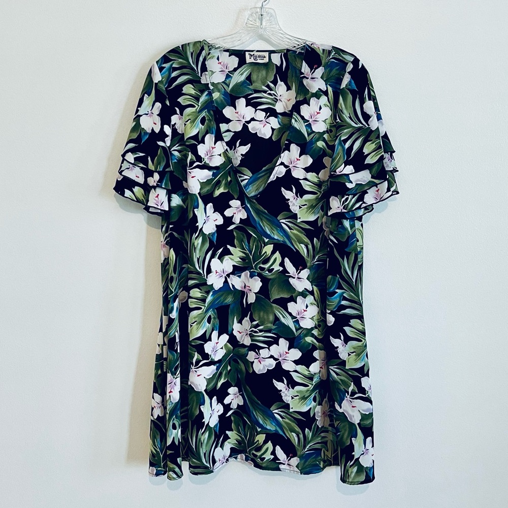 Show Me Your Mumu Tropical Flower Ruffled Sleeved V neck Dress